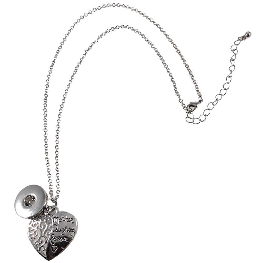Snap Charm Pendant Necklace Mother Daughter Forever Filigree Heart 18" Chain - Picture 3 of 3